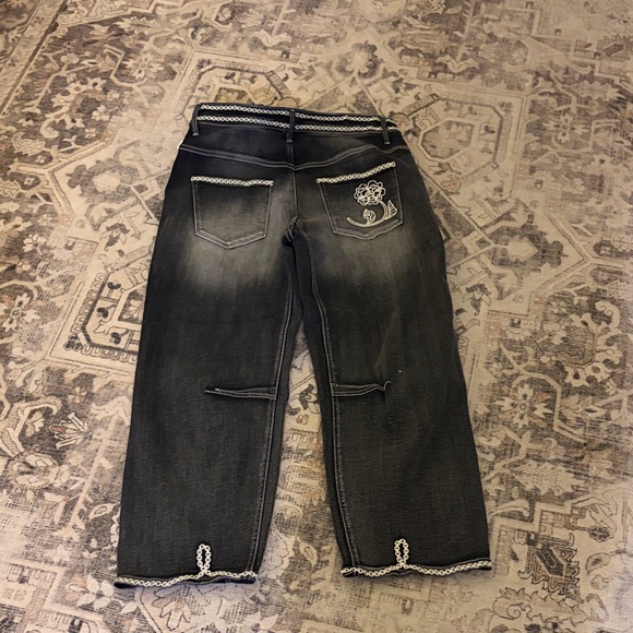 DRIFTWOOD Black Jeans with Cream Floral Embroidery - Picture 7 of 8